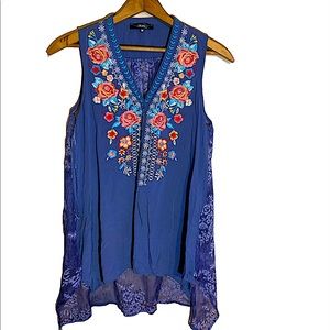 Andrew boho floral embroidered tunic top M